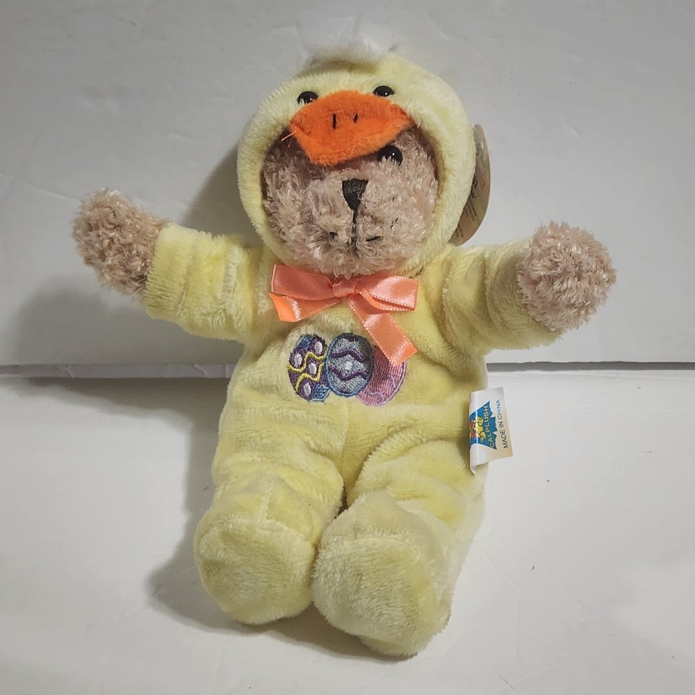 Calplush March of Dimes Easter Club Bear Duck Costume Eggs Orange Bow Plush 8"